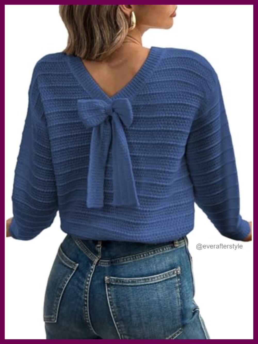 Womens Bow Knit Pullover Sweater Fall Long Sleeve Cable Crew Neck Cute Back Bow
